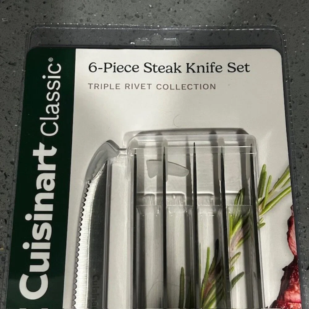 Cusinart Classic Knife Set  6Pc Steak Knife Set with Steel Blades Triple Rivet